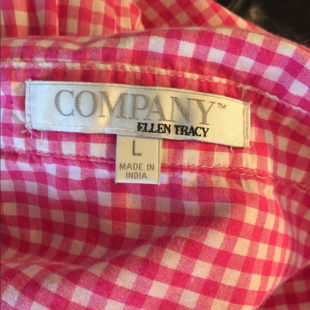 Ellen Tracy Pink Gingham Button Down - image 5